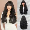 Peluca Transfronteriza para Mujer, Marrón Fresco, Ondas Grandes, Cabello Rizado Súper Largo, Flequillo Recto, Peluca Suave Natural, Cobertura Completa de la Cabeza, 28 Pulg