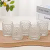 Taza de Vidrio para Velas con Patrón Repujado Retro Nueva Taza Vacía Transparente Espesada Portavelas de Aromaterapia para Dormitorio Botella de Adorno de Fragancia