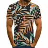 Camiseta casual holgada de manga corta para hombre con estampado digital 3D de planta tropical, superventas transfronteriza de primavera y verano