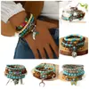 Nuevo producto transfronterizo: Sombrero Estilo Vaquero Occidental con Cabeza de Toro Turquesa, Pulsera Elástica de Cordón Multicolor en Capas, Conjunto de Múltiples Pulseras de Perlas