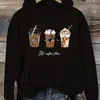 Sudadera Casual de Moda para Mujer, Patrón de Café - Poliéster, con Cordón, Bolsillos Código Inglés