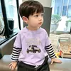 Camiseta Transpirable de Algodón Puro de Manga Larga Casual para Niños, Modelo Nuevo 2026 para Niños Mayores, Cuello Redondo, Top Rayado de Falso Dos Piezas