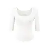 Camiseta Feminina Manga Média Gola Quadrada Estilo Desejo Puro Verão 2026 Nova Justa Sexy Camisa Básica Top Curto de Cintura Alta