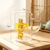Copo de vidro borossilicato alto, copo de água resistente ao calor para uso doméstico, copo para infusão de chá, copo de café da manhã estilo ins para leite e água com alça