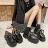 Zapatos de Cuero Negro con Cordones para Mujer 2025 Otoño Nuevo Versátil con Suela Gruesa para Aumentar la Altura Estilo Británico Zapatos Retro de Tacón Grueso