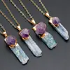 Colgante de Piedra Bruta de Cristal Azul Natural, Collar Dorado con Cristal Azul Incrustado de Amatista, Cristal Azul de Piedra Bruta Asimétrico