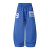 Calça Jogger de Moletom com Barra Assimétrica e Estampa de Letras Estilo Americano para Homens, Marca de Moda High Street Primavera, Estilo Preguiçoso, Calça Casual Wide-Leg Juvenil