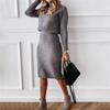 2026 Amazon Wish Ropa de Mujer Nueva Otoño e Invierno Europea y Americana Suéter de Punto de Cuello Alto Color Sólido Traje Falda