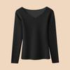 Camisa de otoño e invierno 2023 con escote en V y bajos cepillados, top de manga larga interior con diseño de nicho de corte entallado para mujer
