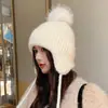 Sombrero de punto con pompón estilo coreano para otoño e invierno, protección para las orejas, estilo nuevo, a prueba de frío y cálido, para circunferencia de cabeza grande, hace que la cara se vea pequeña, sombrero de lana