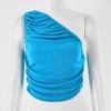 Moda Feminina Casual Europeia e Americana 2022 Temperamento Para o Trabalho Uma Alça Sem Mangas Pulôver Cor Sólida Gola Assimétrica Slim Camiseta Básica