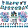 Bandera de Fiesta de Cumpleaños Lilo y Stitch Globo Inserto para Pastel Decoración de Fiesta de Stitch Suministros