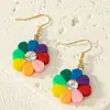 Um Par de Brincos de Argila Macia Coloridos como Pedras Preciosas com Estampa Floral Fresca, Estilo Moda Europeu e Americano para Férias, Atacado, Novo Modelo 2024