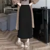 Saia midi de tricô com franja de pelo sintético de mink feminina outono e inverno espessa comprimento médio cintura alta emagrecedora lã lápis reta
