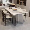 Nova mesa de jantar com tampo de pedra brilhante 2026, um conjunto luxuoso e moderno minimalista, adequado para apartamentos pequenos e salas de estar de estilo italiano, perfeito para jantar