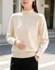 Camiseta básica de punto de terciopelo Andy de tres hilos para otoño e invierno, con cuello semi-alto, top con cuentas, suéter suave y delicado para mujer
