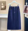 Saia Jeans Azul Solta Tamanho Plus Size Outono 2026 para Mulheres, Saia Evasê Guarda-Chuva de Cintura Alta Elástica para Senhoras Plus Size