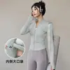 Chaqueta de Fitness Yoga para Mujer Corta Cuello Alto Cremallera Elástica Moldeadora Manga Larga para Aeróbicos Pilates Correr Deportes Cárdigan