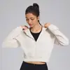 Novo conjunto esportivo de corrida quente com forro de fleece para outono e inverno para mulheres, jaqueta de zíper curto de caimento solto, roupa para yoga e fitness