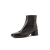 Botas femininas de tornozelo com corte justo, feitas de couro bovino de flor integral, novo estilo outono/inverno, couro genuíno, bico redondo, zíper lateral, salto médio a grosso, botas curtas