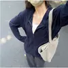 Moletom com capuz liso, estilo coreano, descontraído e casual, leve, respirável, modelagem solta, com ombros caídos e design com zíper, moda feminina