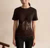 Ropa Europea y Americana Transfronteriza para Mujer, Moda Popular de Venta Caliente en Aliexpress, Estilo Casual, Camiseta de Manga Corta con Empalme de Encaje