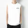 Camiseta Regata Branca 100% Algodão Masculina Verão Basquete Fitness Solta Esportiva Tendência com Estampa de Letras Sem Mangas