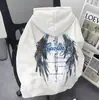 Moletom com Capuz Estampado de Asas Tendência High Street Americano Plus Size Masculino Outono e Inverno Veludo Casual Solto Jaqueta de Casal