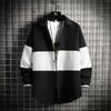 Jaqueta Casual Masculina Colorblock de Outono Solta Jaqueta de Trabalho Estudante Estilo Hong Kong Cardigan para Adolescente