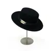Sombrero de Lana de Ala Plana con Cinturón Estilo Francés para Mujer, Sombrero de Fieltro Versátil para Moda de Otoño e Invierno, Sombrero de Jazz Retro para Socialité