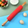 Rodillo de Cocina Juego de 2 Piezas Rodillo de Silicona para el Hogar Mango de Madera Rodillo para Empanadas Almohadilla de Harina de Silicona