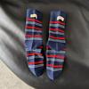 Calcetines de Media Pantorrilla para Mujer Otoño e Invierno Rayados Azul Marino Calcetines Casuales para Mujer con Etiqueta de Tela Bloques de Color Versátiles Calcetines Holgados Calcetines Deportivos Largos