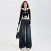 Laranja Seda Vestuário Feminino# Estilo Americano Retro Perna Reta Jeans Feminino Slim Look All-match Primavera Nova Solta Dape Perna Larga Calças