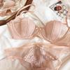 Lingerie Sexy de Renda Estilo Francês Transfronteiriça Sutiã Ultrafino de Orelhas de Coelho Redutor de Busto Grande Antiflacidez Conjunto de Sutiã