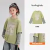 Conjunto de Otoño Pudding Haru para Niñas, Top Vintage Infantil, Nuevo Casual Dos en Uno Suave Camiseta para Niños Otoño 2026