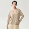 Estilo Clásico Sencillo Cachemir Tejido Mujer Cuello Redondo en U Manga Larga Holgado Capa Base Estilo Perezoso Lana Capa Base Suéter Mujer