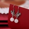 Yilu Plata S925 Plata Esterlina Chapado en Oro Jade Blanco Hotan Natural Cuentas Redondas Xiangyun Fénix Elegantes Pendientes Elegantes