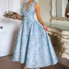Transfronterizo Nuevo Patrón en Relieve Tridimensional Retro Europeo y Americano Cuello en V Sin Mangas Falda Amplia Vestido para Mujer