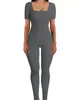 2025 Amazon Exportación Europea y Americana Mono de Mujer Otoño e Invierno Nuevo Mono Slim Sexy con Cuello Cuadrado Acanalado