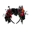 Tiara de Cabeça com Cabeças de Flores de Rosa Artificial para Novo Halloween Transfronteiriço, Acessórios de Borboleta da Moda, Acessório de Cabeça para Festa e Fantasia de Dança