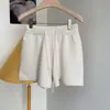 Shorts de tricô simples e básico de cintura alta, soltos, perna larga, para mulheres, estilo coreano, cintura elástica, silhueta em A, calça casual 19078