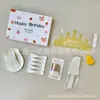 Juego de cuchillo, tenedor y plato para pastel en caja de regalo cinco en uno, juego de vajilla desechable para postres, juego de vajilla para pastel de cumpleaños