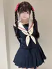 Nuevo Uniforme de Marinero de Tres Piezas Beige Azul Marino Auténtico Uniforme JK Japonés Conjunto, Estilo Dulce de Academia, Manga Larga, Manga Corta, Plisado