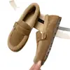 Mocasines cálidos para mujer para usar al aire libre, nuevo estilo 2026, de suela plana, forrados de felpa, sin cordones, retro, zapatos gruesos de algodón para invierno