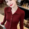 Cárdigan de punto de manga larga a la moda con cuello tipo polo estilo coreano para mujer, nueva colección otoño/invierno 2026, top entallador con botones