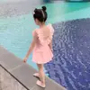 Maiô Mutong Infantil para Meninas, Peça Única, com Babados, Adequado para Fontes Termais, Estilo Esportivo, Mangas Bufantes para Meninas