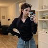 Tops con Capucha de Manga Larga para Mujer Verano Petite Nuevo Diseño 2025 Nicho Aspecto Adelgazante Camisa Base Corta que se Puede Usar por Fuera