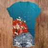 Estampa de Arte de Guarda-chuva de Flor de Cerejeira Retrô Camiseta Feminina Manga Curta Decote V Estampa de Flor de Cerejeira Personalização de Peça Única Pedido Mínimo