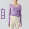 Camiseta de Malla con Volantes y Mangas Largas con Almohadillas en el Pecho, Ropa Deportiva Casual para Yoga, Top de Entrenamiento de Pilates Fitness de Manga Larga