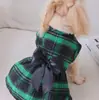 Ropa para gatos y perros, vestido de doble capa con lazo a cuadros grandes estilo británico, amigable con la piel y cómodo, adecuado para todas las estaciones